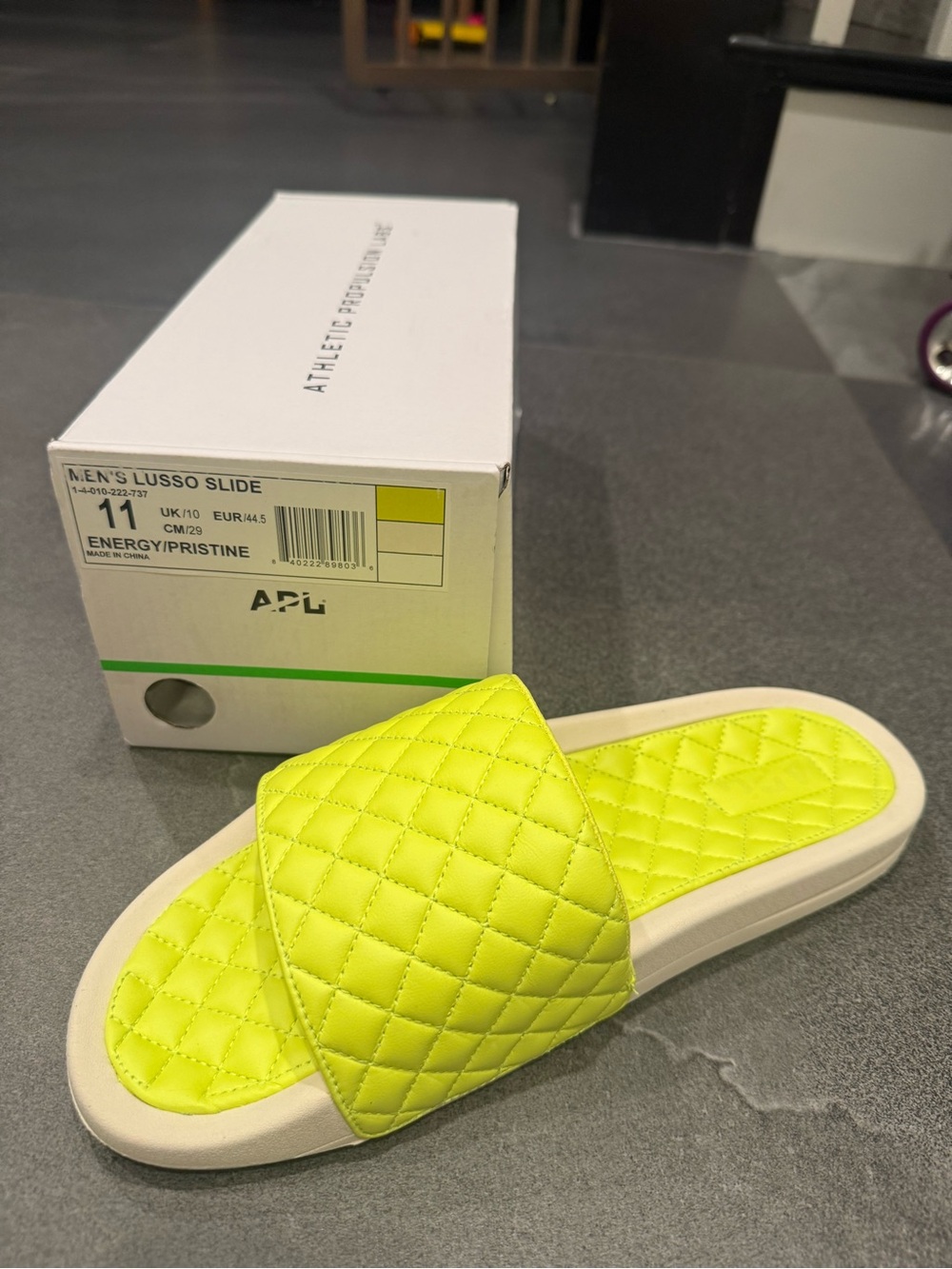 APL Quilted Slide Sandal in Neon Yellow